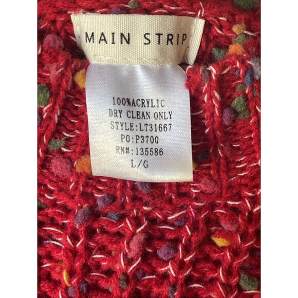 Main Strip Distressed Mini Pom Pom Confetti Sweater Red Multi Size LARGE Womens - Picture 5 of 9